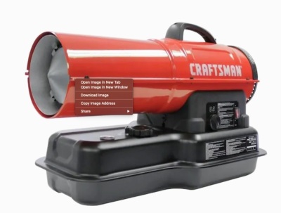 CRAFTSMAN 80,000 BTU Forced Air Kerosene Diesel Construction Heater. E-Commerce. Tested/Works (Missing Screws Needed to Attach Handle.). 