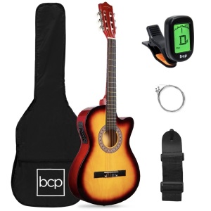 Beginner Acoustic Cutaway Guitar Set w/ Case, Strap, Capo - 38in 