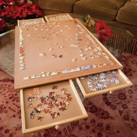 Bits and Pieces - The Original Jumbo 1500 pc Wooden Puzzle Smooth Fiberboard Work Surface - Four Sliding Drawers Puzzle Storage System. Appears New