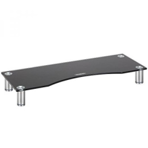 VonHaus Curved Glass Adjustable Height&nbsp;Monitor Stand/Screen Riser, for Computers/Monitors, & TV's. Size: 30"W x 11"D x 3"H. Color:&nbsp;Black. Appears New.