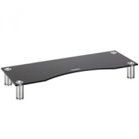 VonHaus Curved Glass Adjustable Height&nbsp;Monitor Stand/Screen Riser, for Computers/Monitors, & TV's. Size: 30"W x 11"D x 3"H. Color:&nbsp;Black. Appears New.