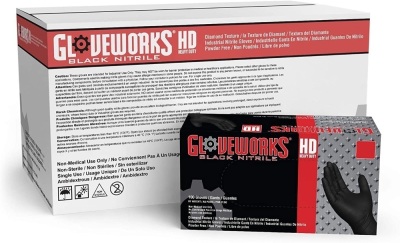 Lot of (10) 100 Count Boxes - GLOVEWORKS, Black Nitrile Industrial Latex Free Disposable Gloves. Appears New.  