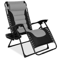 Oversized Padded Zero Gravity Chair, Folding Recliner w/ Headrest, Side Tray. Appears New. Gray and Black