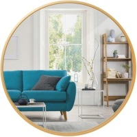 Framed Round Bathroom Vanity Wall Mirror w/ Anti-Blast Film - 36in. Appears New&nbsp;