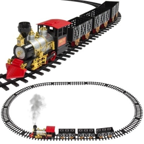 Kids Classic Electric Railway Train Car Track Toy Set w/ Real Smoke, Music, Lights. Appears New