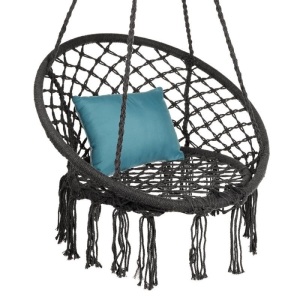 Cotton Macrame Hammock Hanging Chair Swing, Handwoven w/ Backrest 