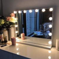 FENCHILIN Hollywood Lighted Makeup Mirror with 15 Dimmable LED Bulbs for Dressing Room & Bedroom, Tabletop or Wall-Mounted, Slim Metal Frame Design, White. Appears New.&nbsp;