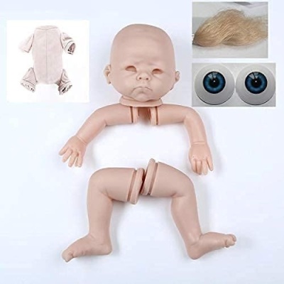 Lot of (3) Angelbaby 22" Unpainted Reborn Baby Doll Kits, Soft Silicone Head and 3/4 Limbs with Cloth Body, Acrylic Eyes, Mohair 