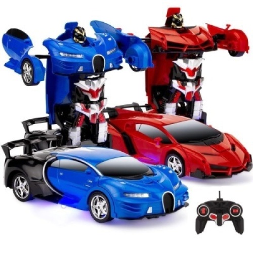 Set of 2 1/18 Scale RC Remote Control Transforming Robot Car Toys. Appears New