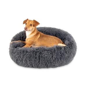 Self-Warming Shag Fur Calming Pet Bed w/ Water-Resistant Lining - Gray - 23in