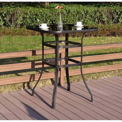 Outdoor Dining Table 31.5" x 39.76" Glass Surface Square Table Black