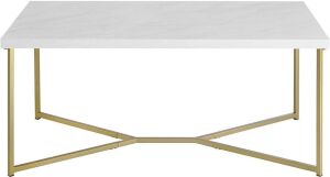 Walker Edison Mid Century Modern Marble Gold Rectangle Coffee Table, 42 Inch