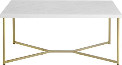 Walker Edison Mid Century Modern Marble Gold Rectangle Coffee Table, 42 Inch