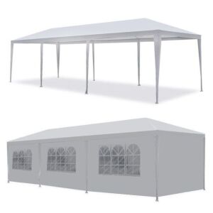 10'x 30' White Gazebo Wedding Party Tent Canopy With 6 Windows & 2 Sidewalls