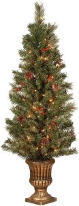 4.5' Cashmere Cone & Berry Decorated Entrance Tree In Urn With 100 Clear Lights 