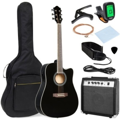 41in Full Size Acoustic Electric Cutaway Guitar Set w/ 10-Watt Amp, Case. Black. Appears New&nbsp;