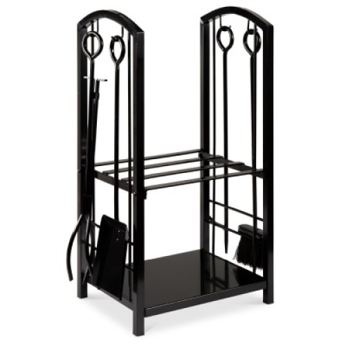 5-Piece Firewood Log Rack Holder Tools Set w/ Hook, Broom, Shovel, Tongs&nbsp;