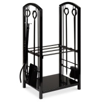 5-Piece Firewood Log Rack Holder Tools Set w/ Hook, Broom, Shovel, Tongs&nbsp;
