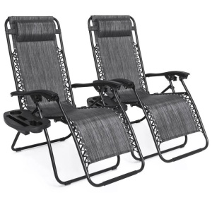 Set of 2 Adjustable Zero Gravity Patio Chair Recliners w/ Cup Holders 