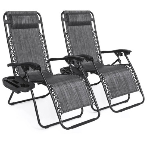 Set of 2 Adjustable Zero Gravity Patio Chair Recliners w/ Cup Holders&nbsp;