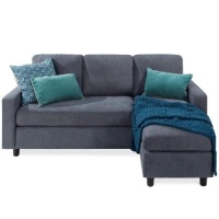 Linen Sectional Sofa Couch w/ Chaise Lounge, Reversible Ottoman Bench&nbsp;