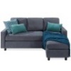 Linen Sectional Sofa Couch w/ Chaise Lounge, Reversible Ottoman Bench&nbsp;