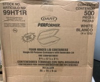 Box of 500 Foam Hinged Lid Containers, Appears New