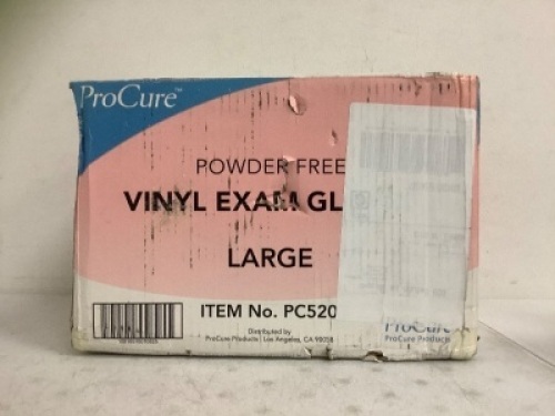 Box of 10 Boxes of Powder Free Vinyl Exam Gloves, L, Appears new