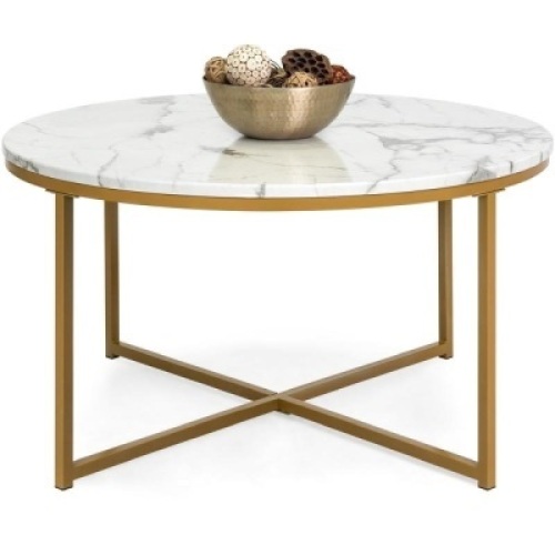 Round Coffee Table w/ Faux Marble Top, Metal Frame - 36in. Appears New&nbsp;