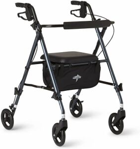 Medline Freedom Mobility Lightweight Folding Aluminum Rollator Walker with 6-inch Wheels, Adjustable Seat and Arms