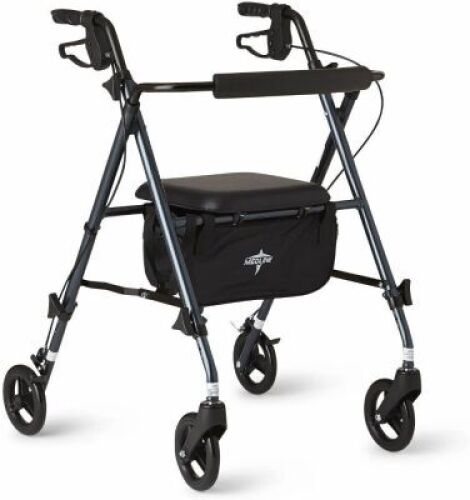 Medline Freedom Mobility Lightweight Folding Aluminum Rollator Walker with 6-inch Wheels, Adjustable Seat and Arms