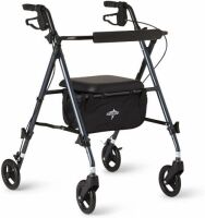Medline Freedom Mobility Lightweight Folding Aluminum Rollator Walker with 6-inch Wheels, Adjustable Seat and Arms