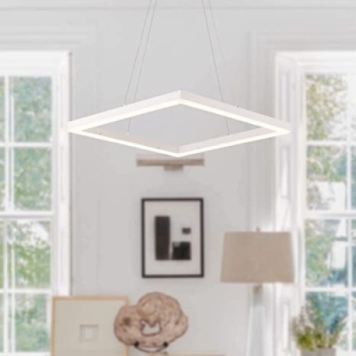 MADEM Modern LED Contemporary Chandelier,&nbsp;23.6'',&nbsp;Adjustable Hanging Square Pendant Lighting,&nbsp;Warm White. Appears New&nbsp;