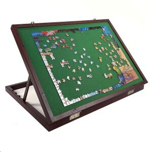 Mary Maxim Adjustable Wooden Jigsaw Puzzle Table, Felt Mat 32” x 22”, Puzzle Holder & Organizer up to 1500 Pieces