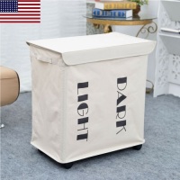 Two Grid OxFord Cloth Laundry Basket. Waterproof Storage Bag/Foldable Hamper.&nbsp;White. Appears New.&nbsp;&nbsp;