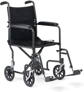 Medline Steel Folding Transport Wheelchair with 8-Inch Wheels, Lightweight, Full Length Armrests and Swing Away Footrests, 19-Inch Wide Seat