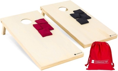 4x2ft Portable Full Size Solid Wood Cornhole Bean Bag Toss Set w/ 8 Bean Bags, Carrying Bag