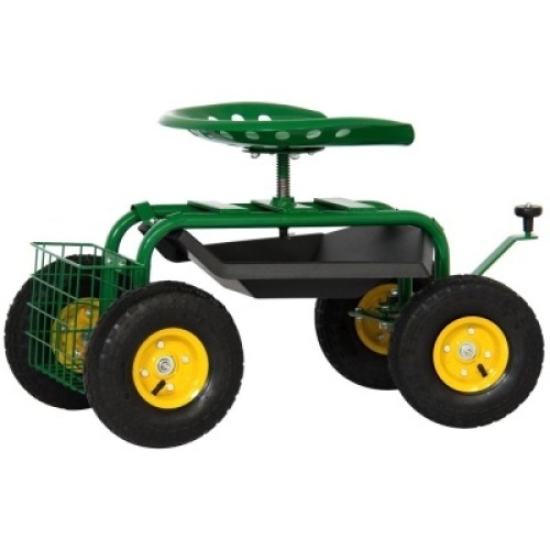 Garden Cart Mobile Rolling Work Seat w/ Tool Tray