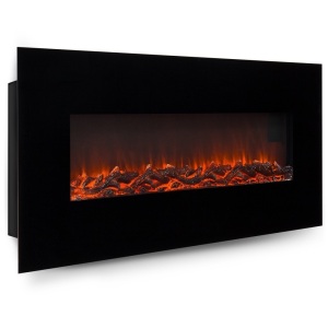 50in Indoor Electric Wall Mounted Fireplace Heater w/ Adjustable Heating, Metal-Glass Frame