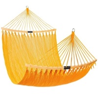 2-Person Woven Polyester Hammock w/ Curved Bamboo Spreader Bar, Carry Bag