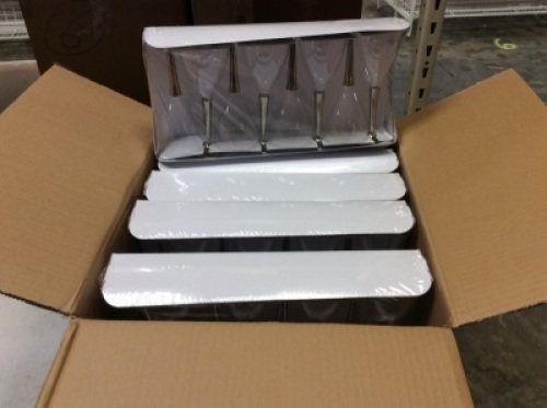 Case of (96) New Clear Plastic Wine Glasses with Silver Stems.&nbsp;