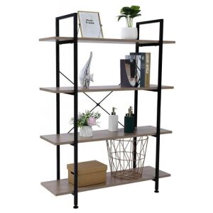 4-Tier Modern Bookshelf Bookcase Display Rack w/ Metal Frame, Wood Shelves