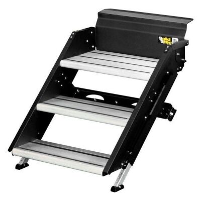 Lippert SolidStep Premium 26"W x 8.5"D x 8"R Steel With Aluminum Treads Black 3 Entry Steps