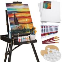 Portable Wooden French Easel w/ 32pc Beginners Kit