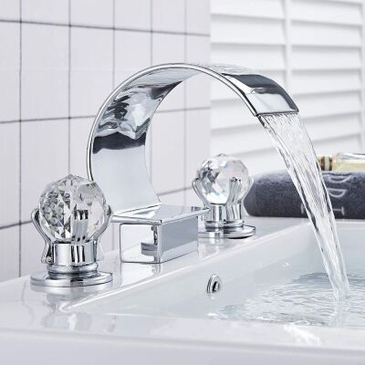 Rozin Arc Waterfall Spout Bathtub Filler Faucet 2 Crystal Knobs Vanity Basin Mixer Tap 8-inch and Upwards Widespread Chrome Finish