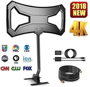 Skytek 150 Miles Outdoor HDTV Antenna - Long Range Digital TV Antenna Omni-Directional Pole Mount 4K FM/VHF/UHF Channels Digital Antenna 33ft RG-6 Copper Cable. New