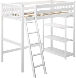 Max & Lily Twin High Loft Bed with Bookcase, White
