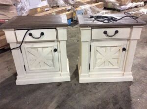 Lot of (2) Ashley Furniture Bolanburg One Drawer Nightstands - Top Needs Glued on One