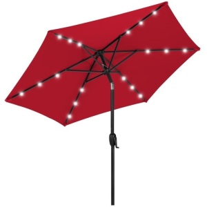 Outdoor Solar Patio Umbrella w/ Push Button Tilt, Crank Lift - 7.5ft 
