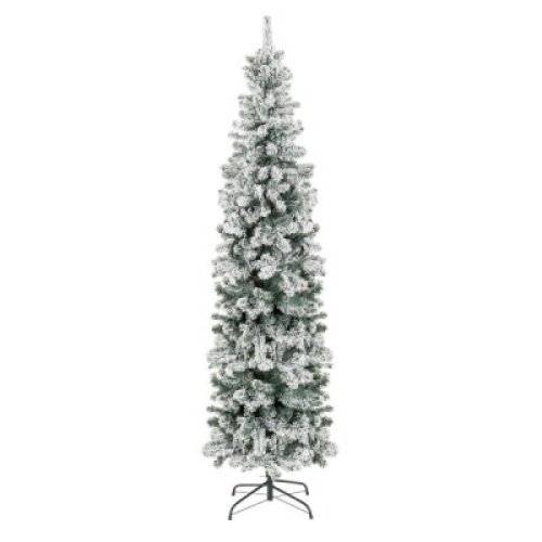 7.5' Snow Flocked Artificial Pencil Christmas Tree w/ Stand&nbsp;